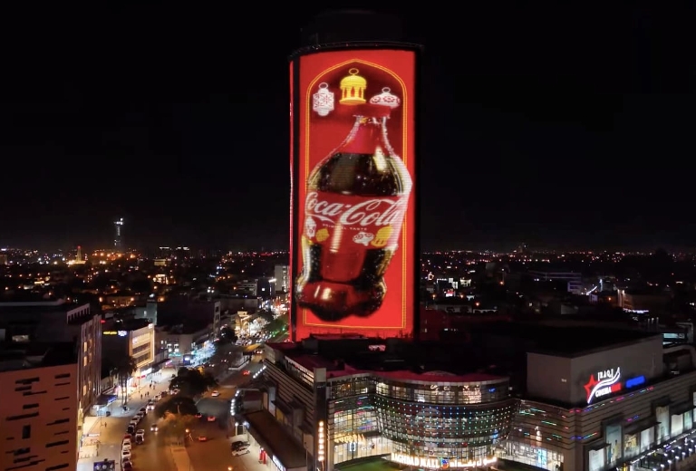 Coca-Cola 3D anamorphic billboard at night